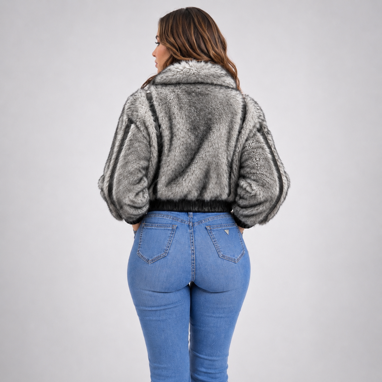 Chaqueta Efecto Pelo Gris