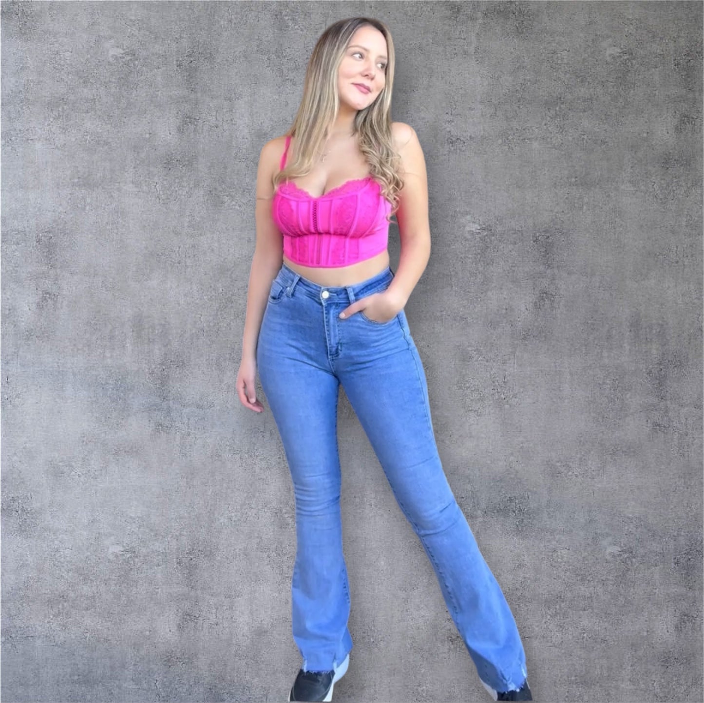 Jeans flare flecos