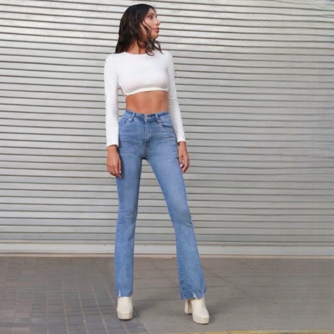 Jeans flare flecos