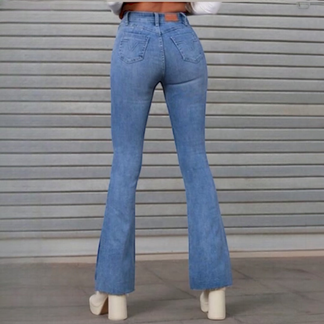 Jeans flare flecos