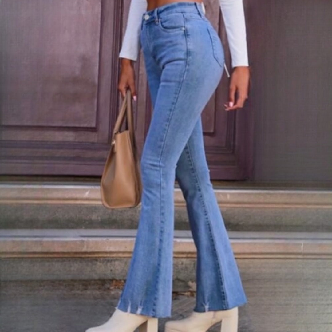 Jeans flare flecos