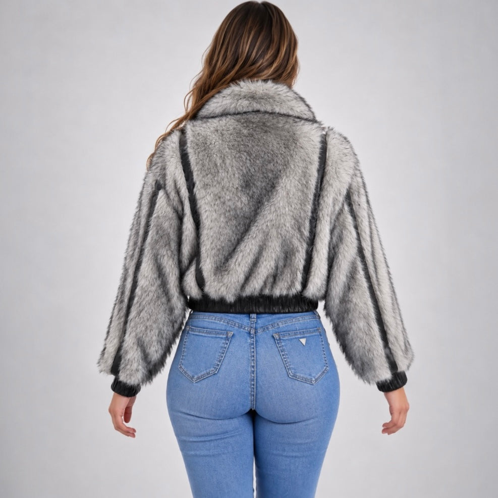 Chaqueta Efecto Pelo Gris