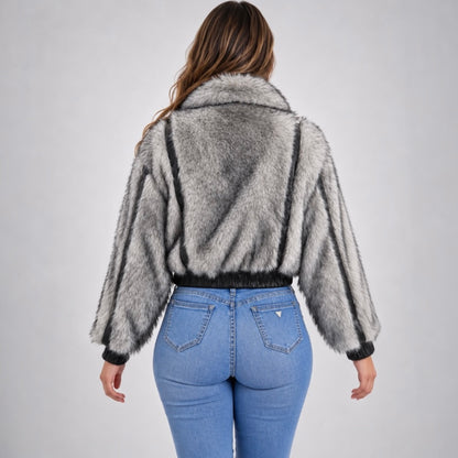 Chaqueta Efecto Pelo Gris