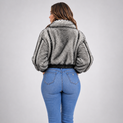 Chaqueta Efecto Pelo Gris
