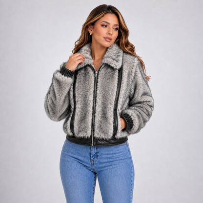 Chaqueta Efecto Pelo Gris
