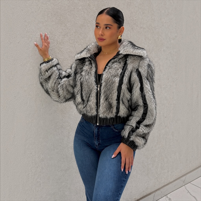 Chaqueta Efecto Pelo Gris