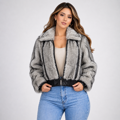 Chaqueta Efecto Pelo Gris