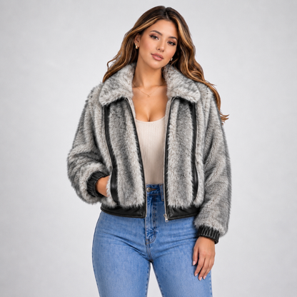 Chaqueta Efecto Pelo Gris