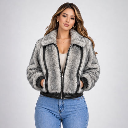 Chaqueta Efecto Pelo Gris