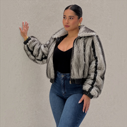 Chaqueta Efecto Pelo Gris